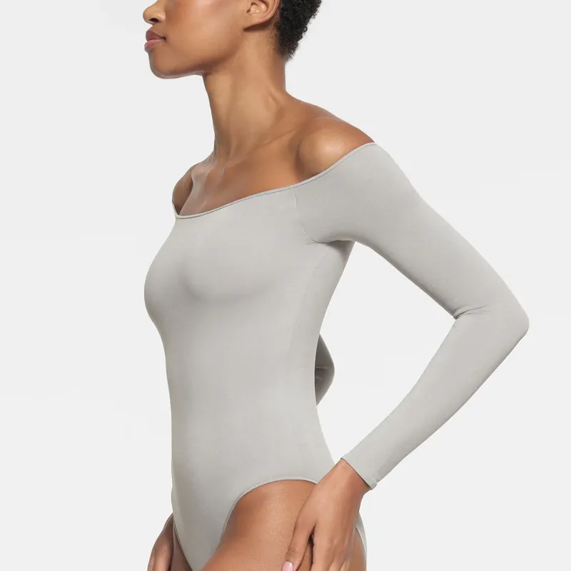 SKIMS ESSENTIAL OFF THE SHOULDER BODYSUIT Bodysuits Women's Grey/Gray-3