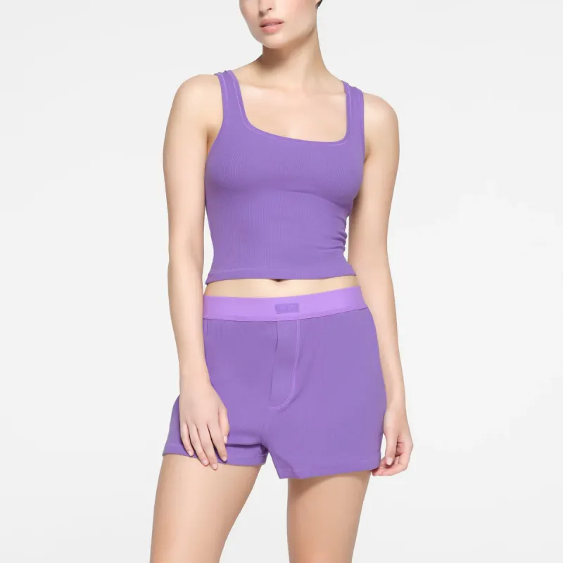 SKIMS COTTON RIB LOOSE BOXER Boxer Shorts Women's 1 Pack ULTRA VIOLET/Ultraviolet-1