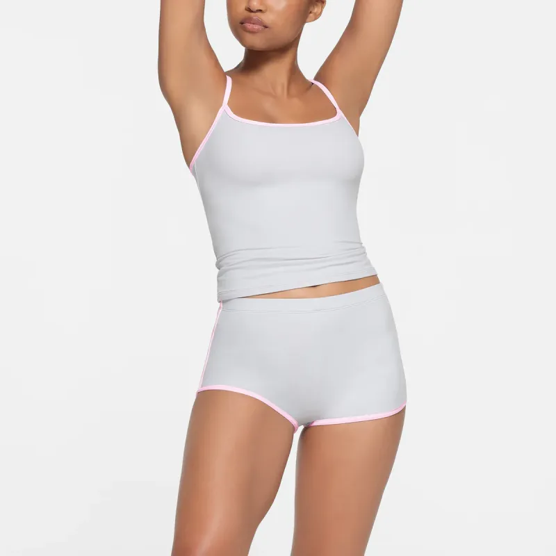 SKIMS FITS EVERYBODY CONTRAST TRIM DOLPHIN SHORT Casual Shorts Women's Platinum/Gold-2