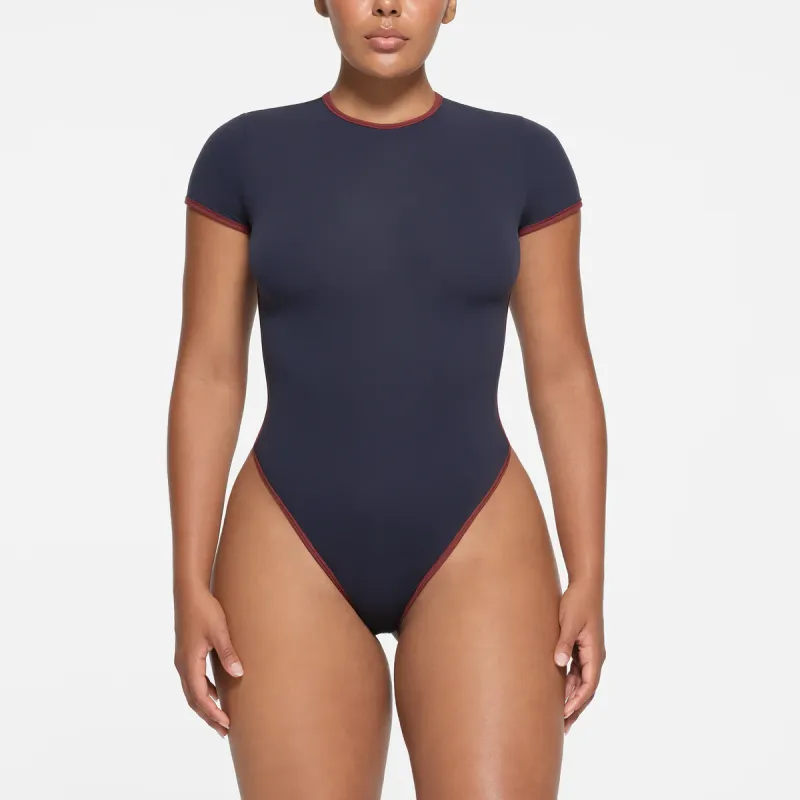 SKIMS FITS EVERYBODY CONTRAST TRIM T SHIRT BODYSUIT Jumpsuit Women's NAVY/Marine Blue-2