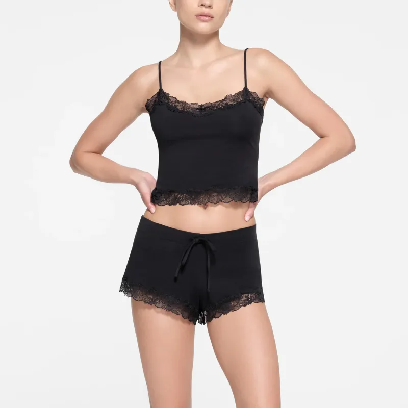 SKIMS COTTON LACE CAMI AND SHORT SET Pajama Set Women's ONYX/Onyx-1