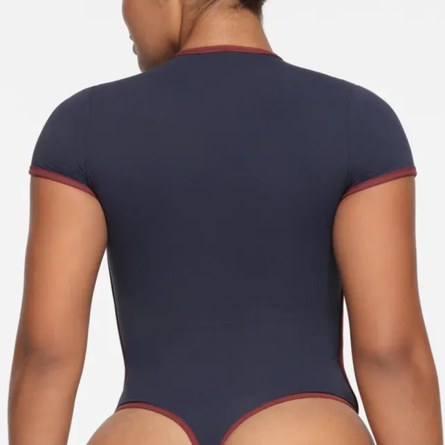 SKIMS FITS EVERYBODY CONTRAST TRIM T SHIRT BODYSUIT Jumpsuit Women's NAVY/Marine Blue-1