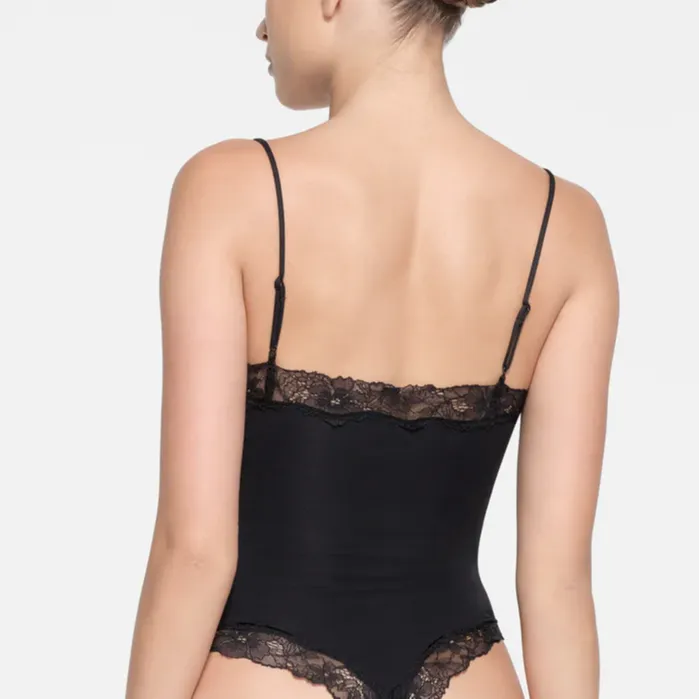 SKIMS COTTON LACE CAMI BODYSUIT Jumpsuit Women's ONYX/Onyx-2