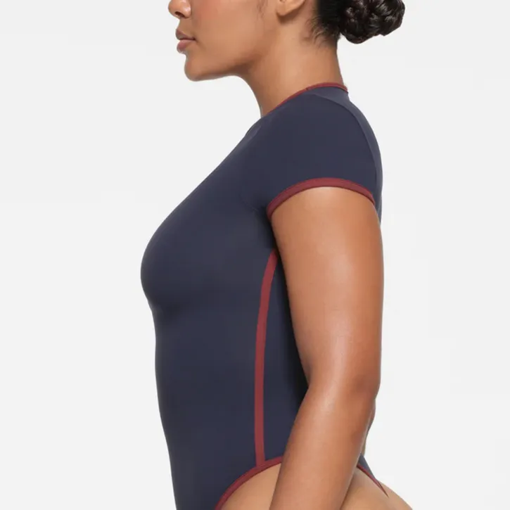 SKIMS FITS EVERYBODY CONTRAST TRIM T SHIRT BODYSUIT Jumpsuit Women's NAVY/Marine Blue-3