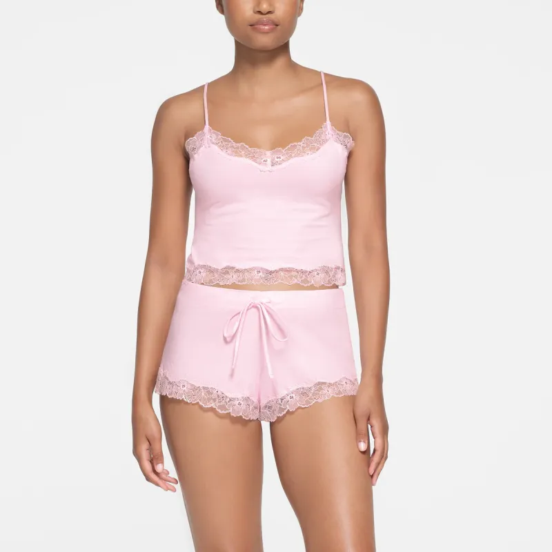 SKIMS COTTON LACE CAMI AND SHORT SET Pajama Set Women's CHERRY BLOSSOM/Cherry Blossom-2