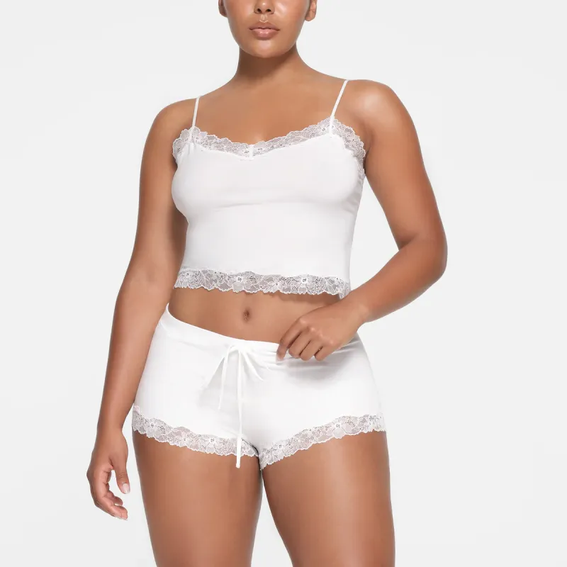 SKIMS COTTON LACE CAMI AND SHORT SET Pajama Set Women's MARBLE/Marble-2