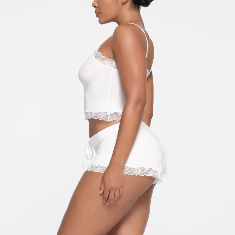 SKIMS COTTON LACE CAMI AND SHORT SET Pajama Set Women's MARBLE/Marble-1