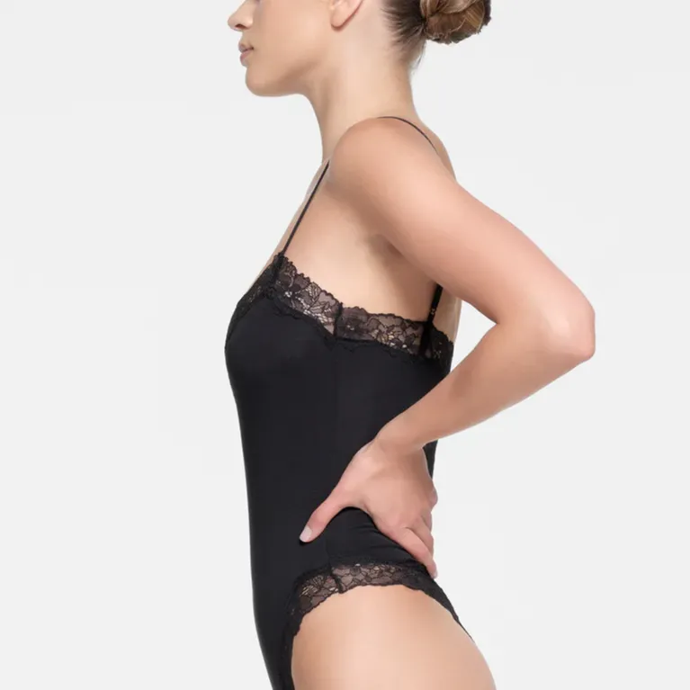 SKIMS COTTON LACE CAMI BODYSUIT Jumpsuit Women's ONYX/Onyx-3