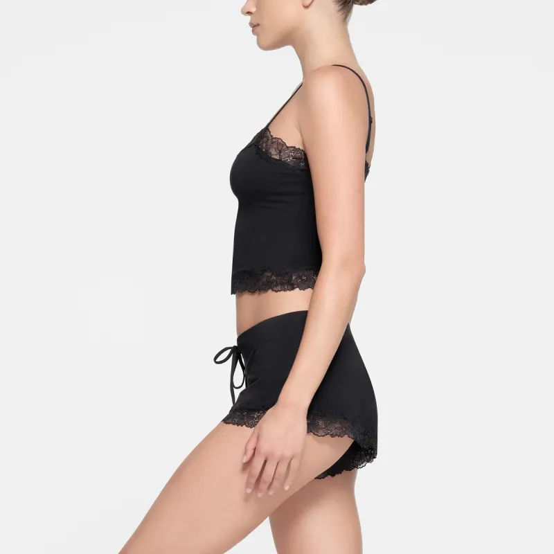 SKIMS COTTON LACE CAMI AND SHORT SET Pajama Set Women's ONYX/Onyx-2