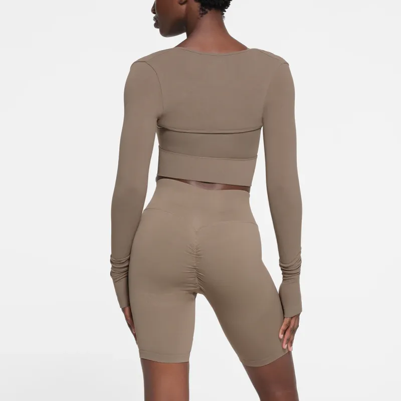 SKIMS CONTOUR NYLON SHRUG Cropped Coats Women's TRUFFLE/Truffle Color-1