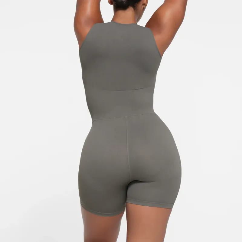 SKIMS CONTOUR NYLON ZIP FRONT ONESIE Bodysuits Women's GUNMETAL/Bronze-2