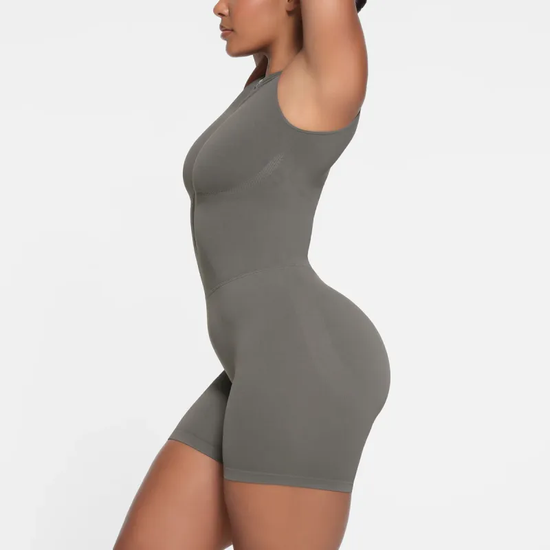SKIMS CONTOUR NYLON ZIP FRONT ONESIE Bodysuits Women's GUNMETAL/Bronze-3