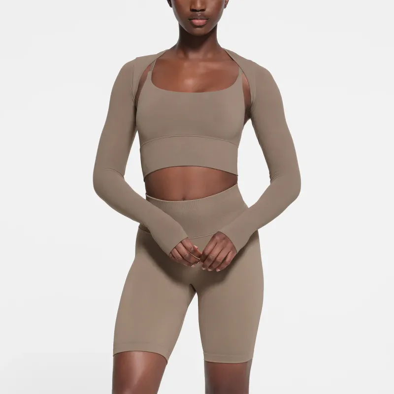 SKIMS CONTOUR NYLON SHRUG Cropped Coats Women's TRUFFLE/Truffle Color-2