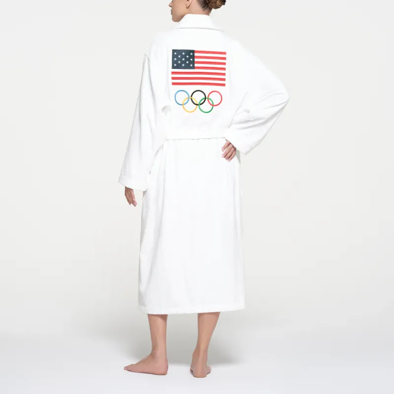 SKIMS x MEIGUOAOYUNDUI LIANMINGKUAN SS24 FOR TEAM USA TERRY OLYMPIC UNISEX ROBE Pajama Robe Unisex White/White-4