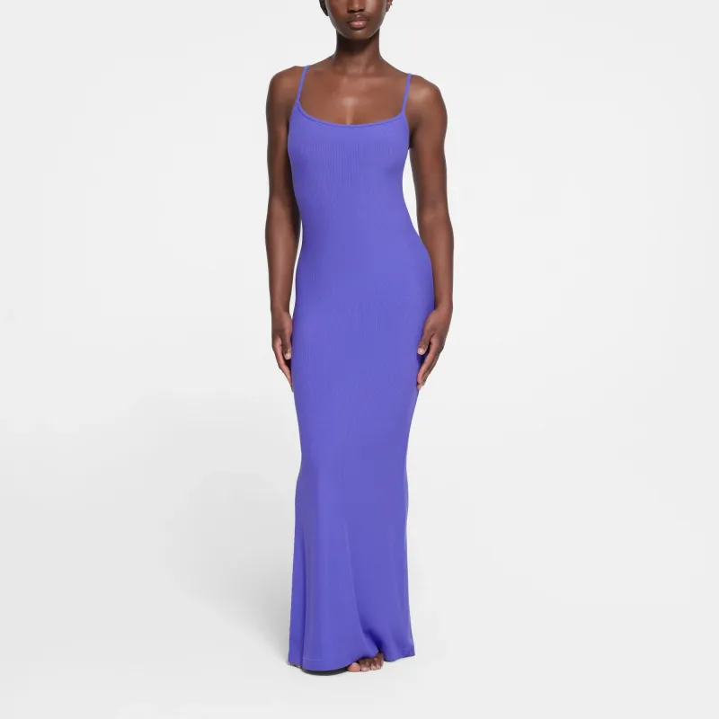 SKIMS SOFT LOUNGE PETITE LONG SLIP DRESS Slip Dresses Women's Tanzanite-1