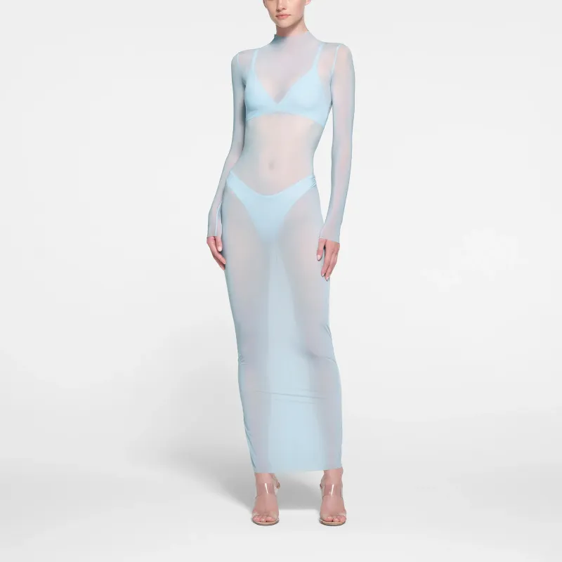 SKIMS MILKY SHEER MOCK NECK LONG SLEEVE LONG DRESS Long-Sleeved Dresses Women's OPAL/Opal-1