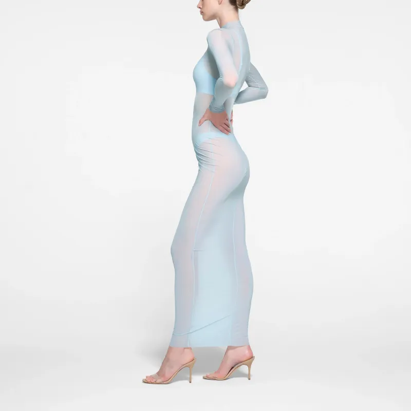 SKIMS MILKY SHEER MOCK NECK LONG SLEEVE LONG DRESS Long-Sleeved Dresses Women's OPAL/Opal-2
