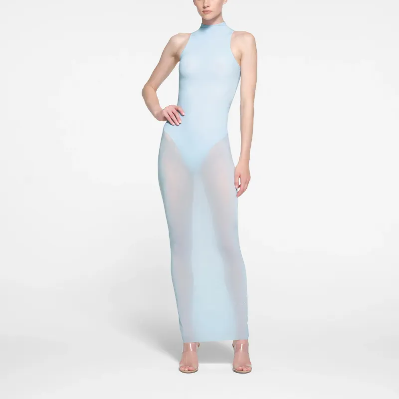 SKIMS MILKY SHEER MOCK NECK LONG DRESS Sleeveless Dress Women's OPAL/Opal-2