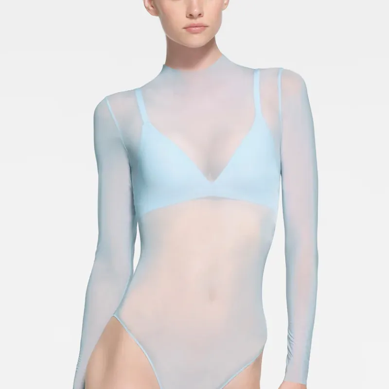 SKIMS MILKY SHEER MOCK NECK LONG SLEEVE BODYSUIT Bodysuits Women's OPAL/Opal-1