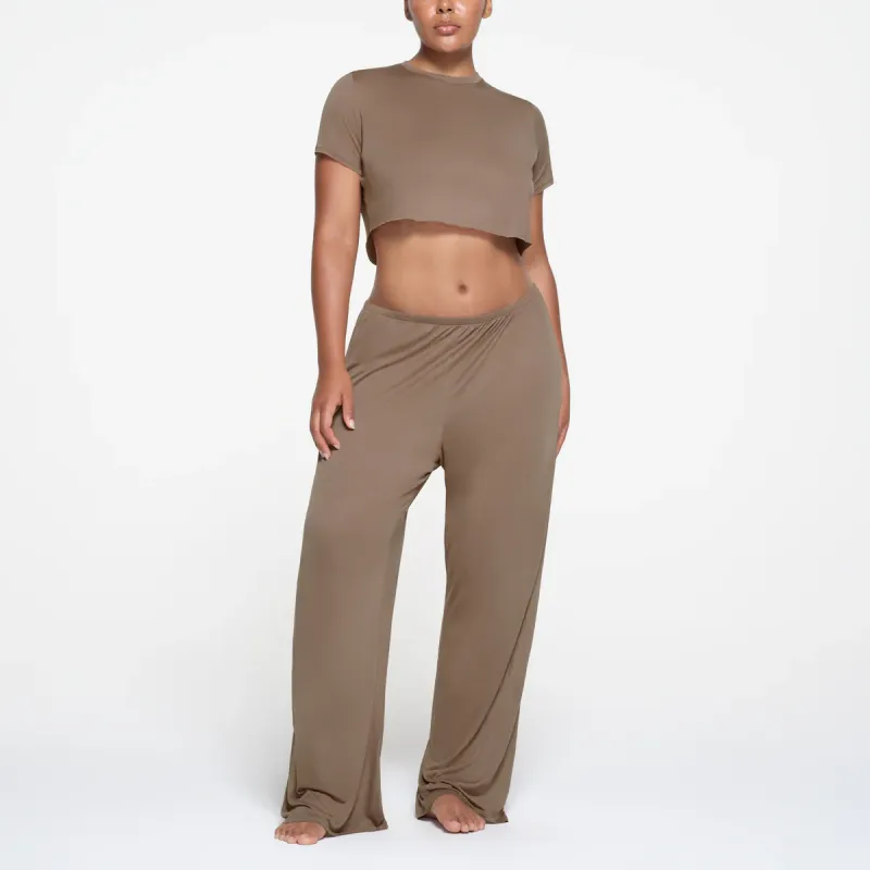 SKIMS KIM'S SLEEP DRAPED STRAIGHT LEG PANT Pajama Pants Women's TRUFFLE/Truffle Color-1
