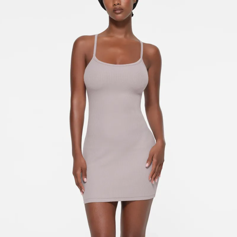 SKIMS COTTON RIB MINI CAMI DRESS Slip Dress Women's OYSTER/Oyster-1