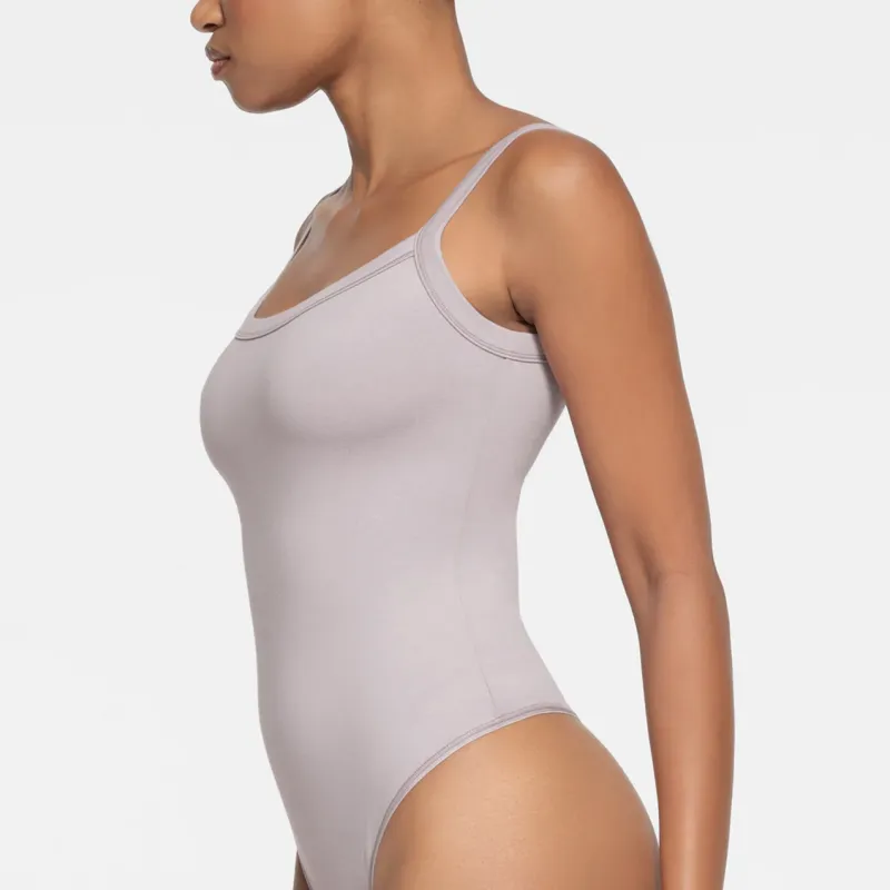 SKIMS SS24 Summer Collection COTTON JERSEY SCOOP NECK BODYSUIT Bodysuits Women's OYSTER/Shell Color-3
