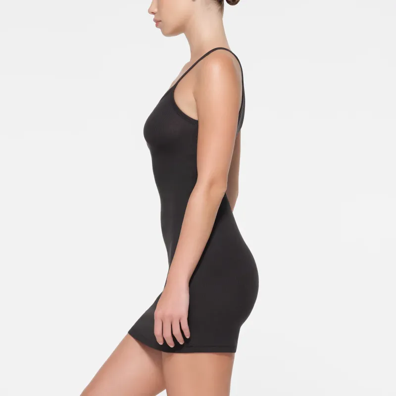 SKIMS COTTON RIB MINI CAMI DRESS Slip Dresses Women's SOOT/Smoke Gray-2