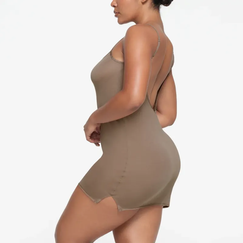 SKIMS KIM'S SLEEP LOW BACK MINI DRESS Nightgown Women's TRUFFLE/Truffle Color-2