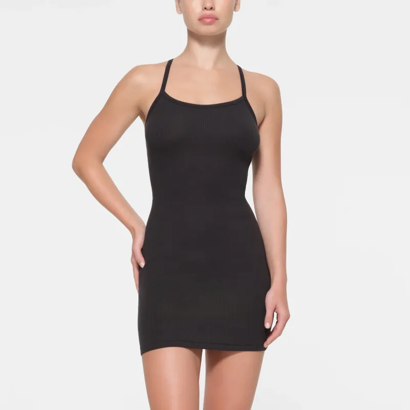 SKIMS COTTON RIB MINI CAMI DRESS Slip Dresses Women's SOOT/Smoke Gray-1