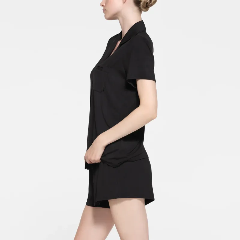 SKIMS SLEEP SHORT SLEEVE BUTTON UP SET Pajama Set Women's ONYX/Onyx-3
