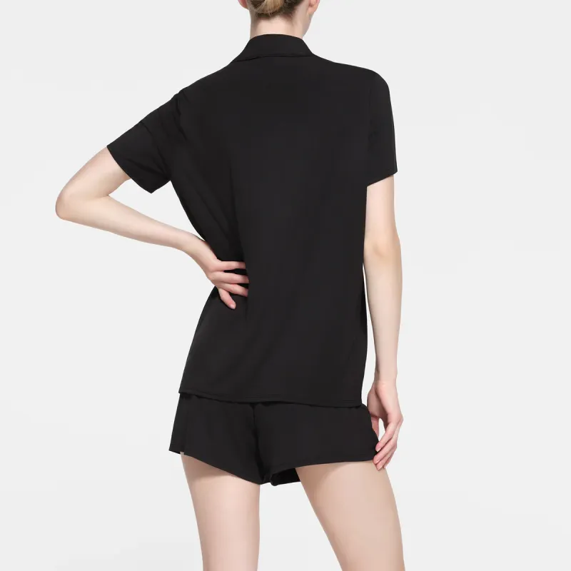 SKIMS SLEEP SHORT SLEEVE BUTTON UP SET Pajama Set Women's ONYX/Onyx-2