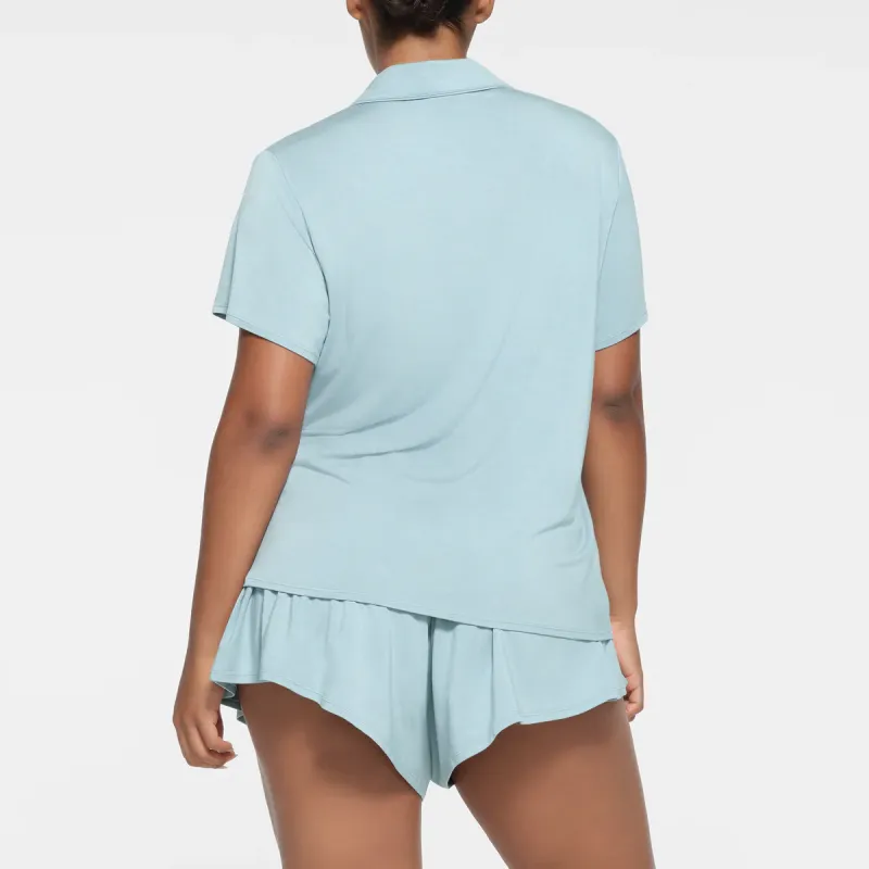 SKIMS SLEEP SHORT SLEEVE BUTTON UP SET Pajama Set Women's Sky Blue-2
