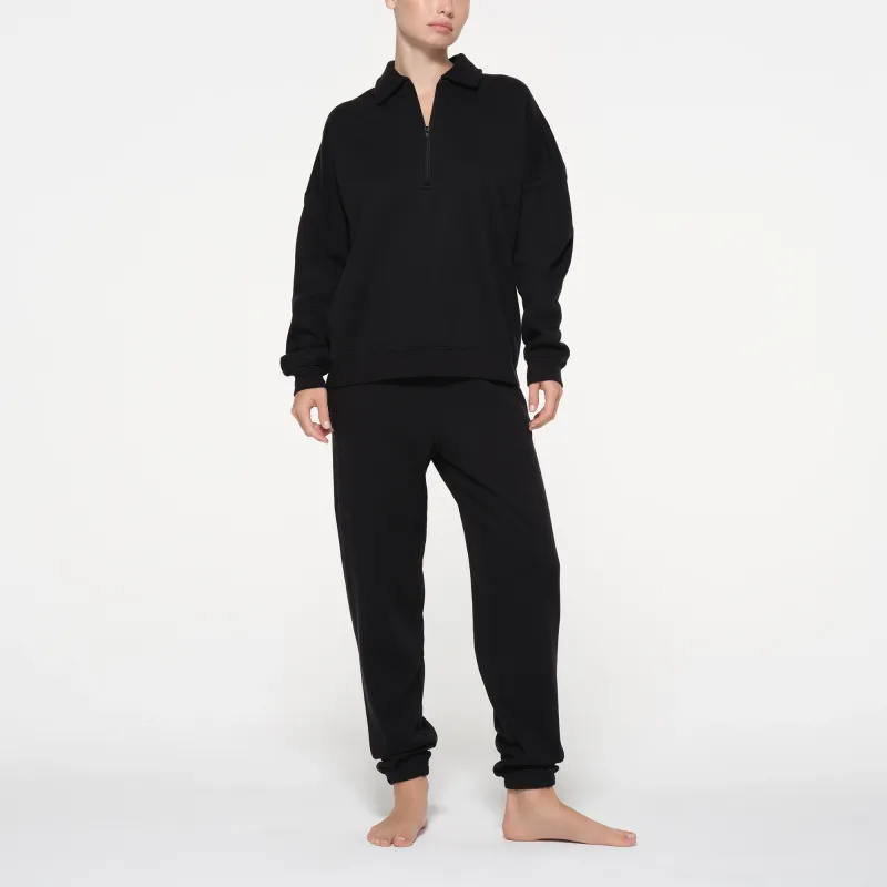 SKIMS COTTON FLEECE OVERSIZED QUARTER ZIP PULLOVER Sweatshirt Women's ONYX/Onyx-2