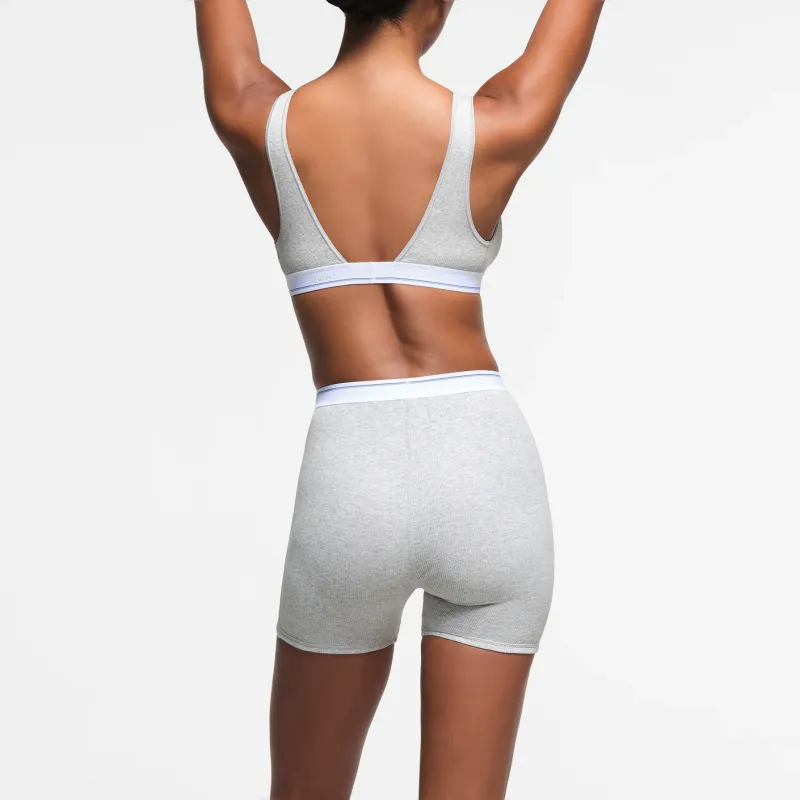 SKIMS FW24 Cotton Collection COTTON RIB BOXER Boxer Shorts Women's Light Heather Grey Stripe/Ash Stone Grey Stripes-1