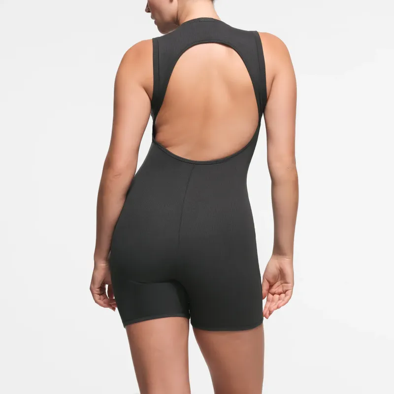 SKIMS FW24 Cotton Collection COTTON RIB OPEN BACK ONESIE Bodysuits Women's SOOT/Smoke Gray-2
