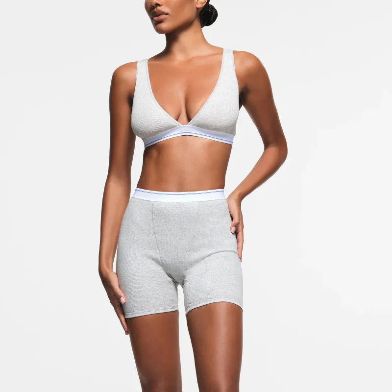 SKIMS FW24 Cotton Collection COTTON RIB BOXER Boxer Shorts Women's Light Heather Grey Stripe/Ash Stone Grey Stripes-2