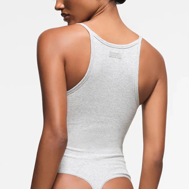 SKIMS FW24 Cotton Collection COTTON RIB CAMI BODYSUIT Bodysuits Women's Light Heather Grey/Ash Gray-2