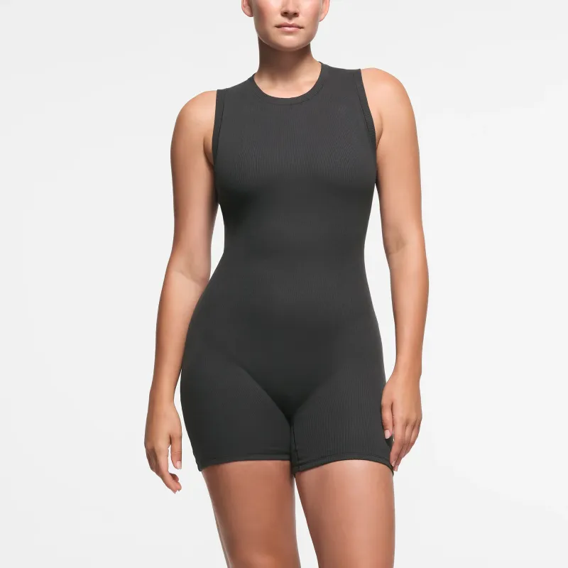 SKIMS FW24 Cotton Collection COTTON RIB OPEN BACK ONESIE Bodysuits Women's SOOT/Smoke Gray-1