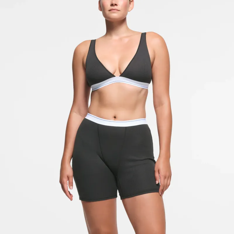 SKIMS FW24 Cotton Collection COTTON RIB BOXER Shorts Women's SOOT STRIPE/Smoke Gray Stripes-1