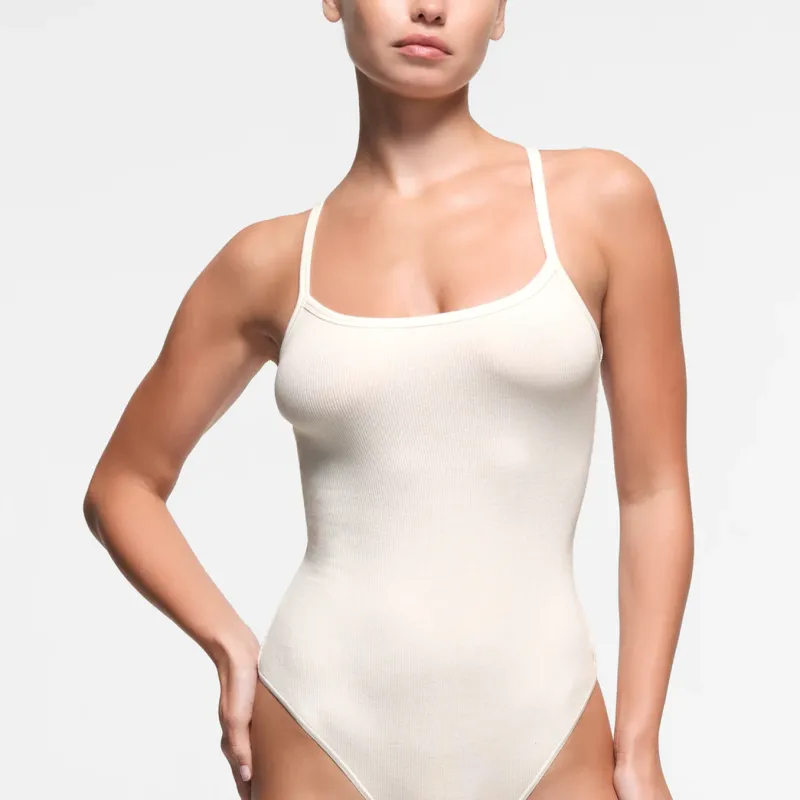 SKIMS FW24 Cotton Collection COTTON RIB CAMI BODYSUIT Bodysuits Women's MARBLE/Marble Color-1