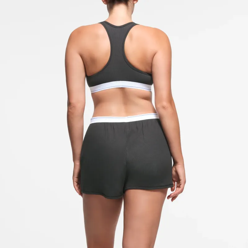 SKIMS FW24 Cotton Collection COTTON RIB LOOSE BOXER Boxer Shorts Women's Soot Stripe/Smoke Gray Stripes-1
