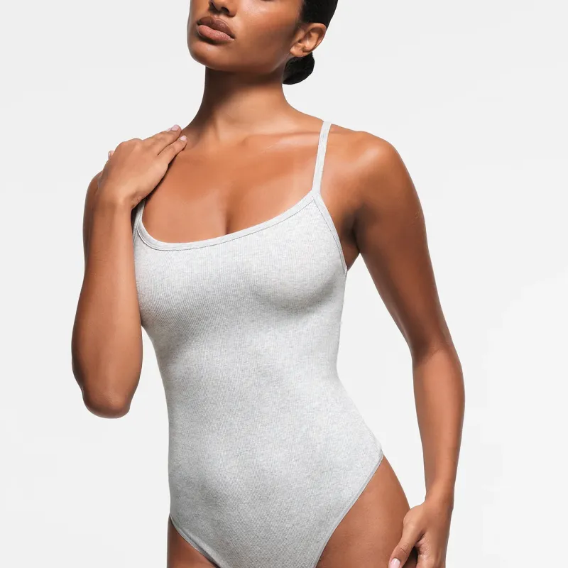 SKIMS FW24 Cotton Collection COTTON RIB CAMI BODYSUIT Bodysuits Women's Light Heather Grey/Ash Gray-1