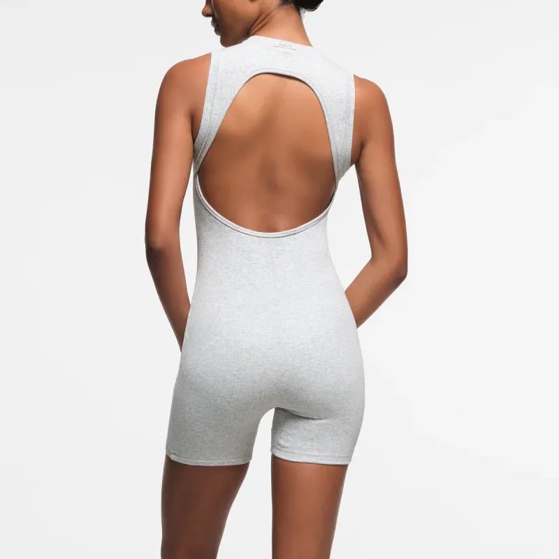 SKIMS FW24 Cotton Collection COTTON RIB OPEN BACK ONESIE Bodysuits Women's Light Heather Grey/Ash Gray-2