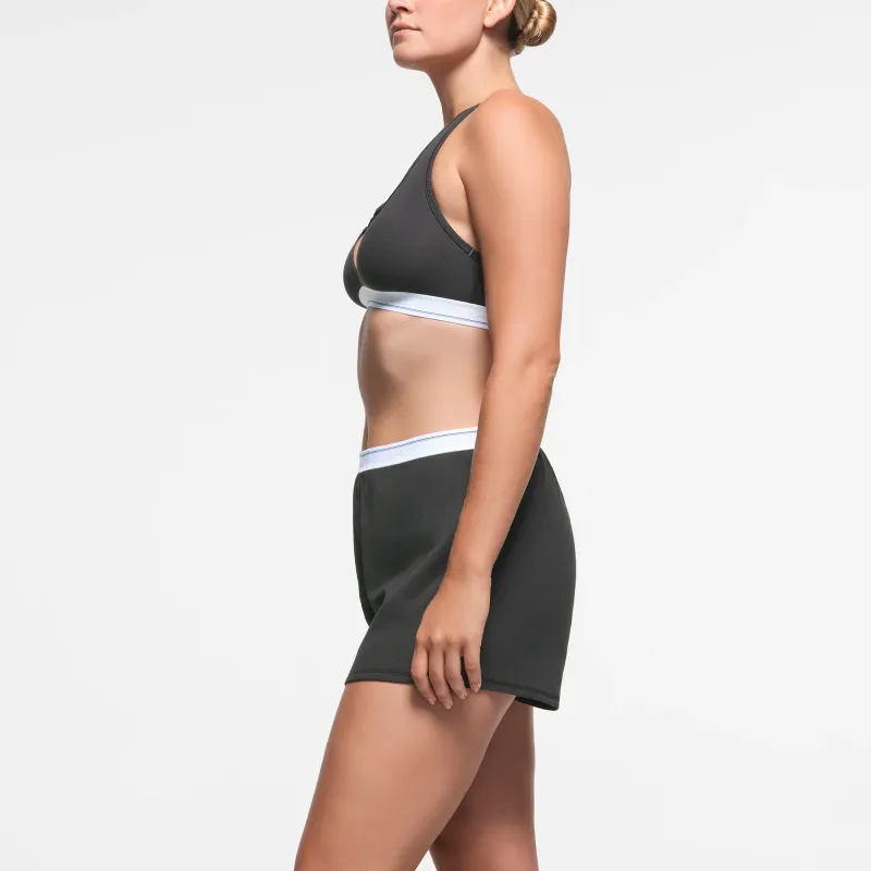 SKIMS FW24 Cotton Collection COTTON RIB LOOSE BOXER Boxer Shorts Women's Soot Stripe/Smoke Gray Stripes-3