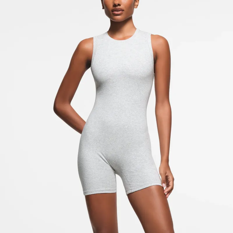 SKIMS FW24 Cotton Collection COTTON RIB OPEN BACK ONESIE Bodysuits Women's Light Heather Grey/Ash Gray-1