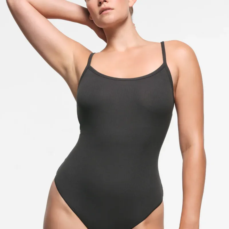SKIMS FW24 Cotton Collection COTTON RIB CAMI BODYSUIT Bodysuits Women's SOOT/Smoke Gray-1