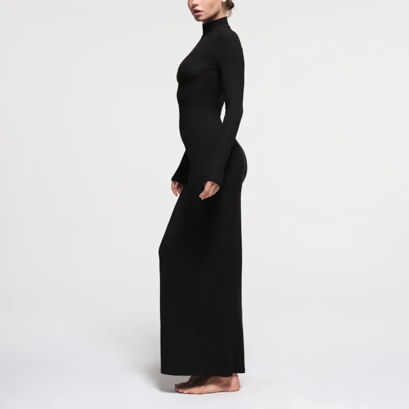 SKIMS SOFT LOUNGE TURTLENECK LONG DRESS Long Sleeved Dresses Women's ONYX/Onyx-3