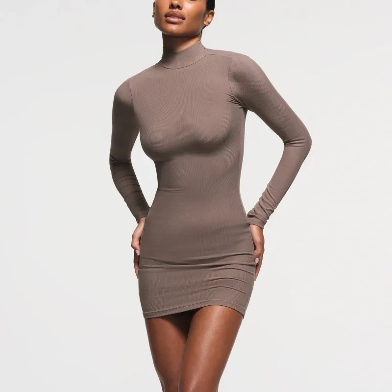 SKIMS SOFT LOUNGE TURTLENECK MINI DRESS Long Sleeved Dress Women's Amethyst/Amethyst-2