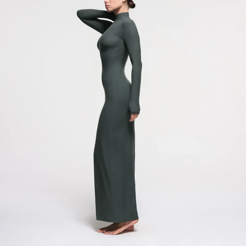SKIMS SOFT LOUNGE TURTLENECK LONG DRESS Long-Sleeved Dresses Women's DEEP SEA/Deep Sea Color-2
