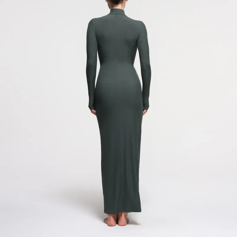 SKIMS SOFT LOUNGE TURTLENECK LONG DRESS Long-Sleeved Dresses Women's DEEP SEA/Deep Sea Color-3